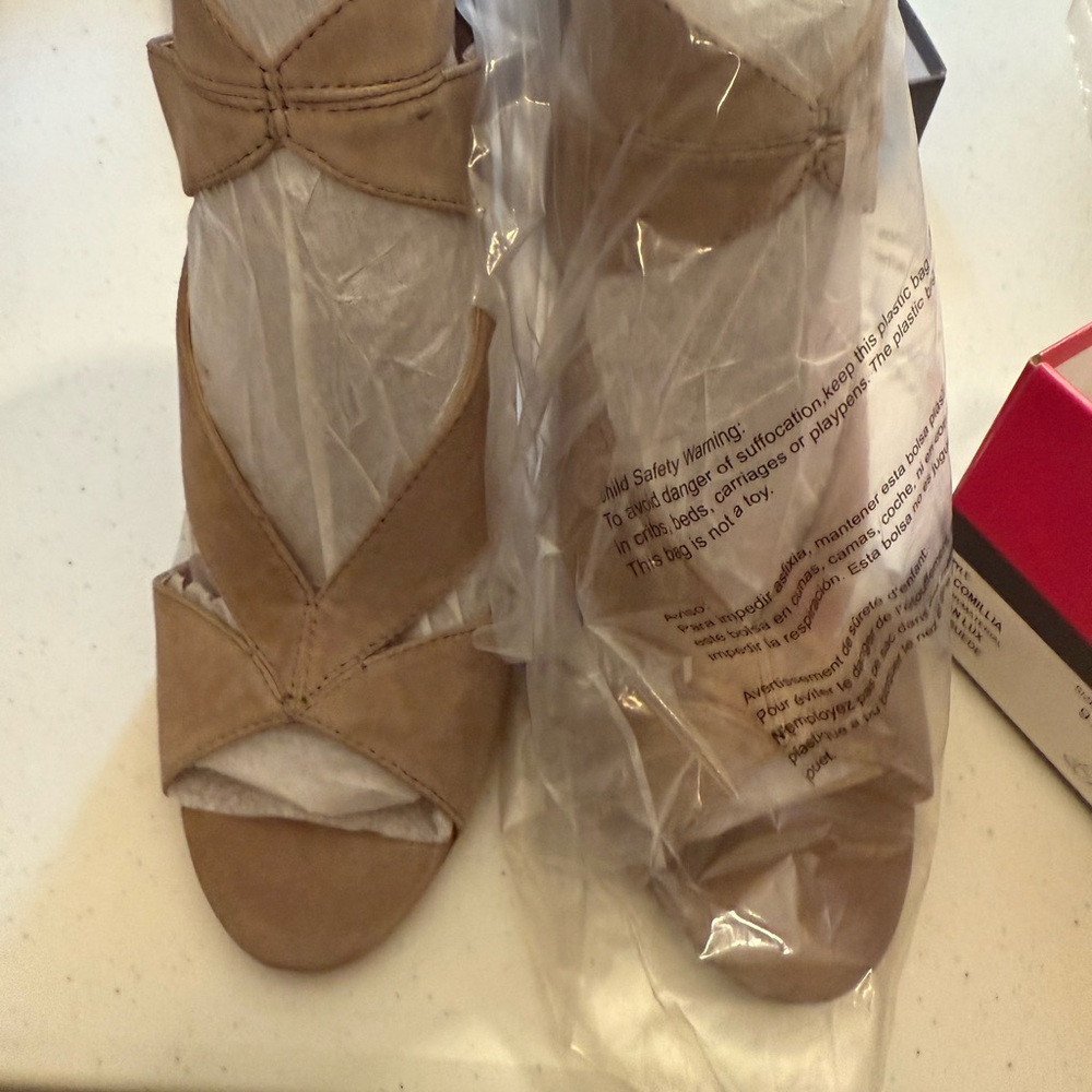 Vince Camuto Tan Suede Sandals with Bow Detail